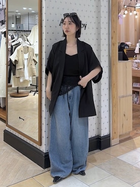 「A part by（アパートバイ）のＶネックキャミソール（キャミソール、ブラック系）」を使った、eriaさん（レディース・151cm）の春コーディネート