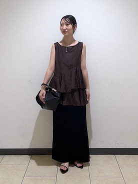「A part by（アパートバイ）のプリーツイージータイトスカート2（スカート、ブラック系）」を使った、eriaさん（レディース・151cm）の夏コーディネート