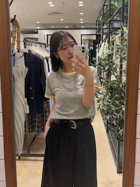 「A part by（アパートバイ）のヘマタイトビーズロングネックレス（ネックレス、シルバー系）」を使った、eriaさん（レディース・151cm）の夏コーディネート