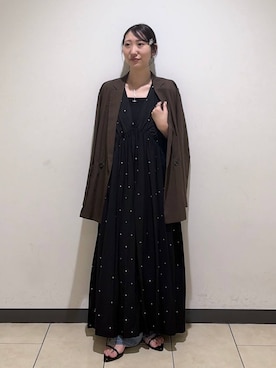 「A part by（アパートバイ）のシアーWジャケット（テーラードジャケット、ブラウン系）」を使った、eriaさん（レディース・151cm）の夏コーディネート