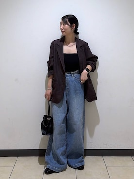 「A part by（アパートバイ）のツイーディーカラミジャケット（テーラードジャケット、ブラウン系）」を使った、eriaさん（レディース・151cm）の秋コーディネート