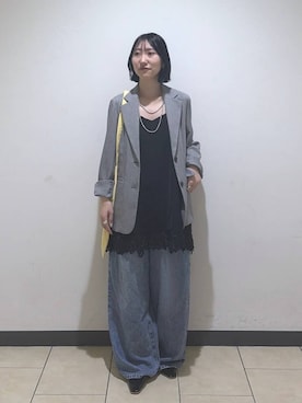 「A part by（アパートバイ）のヘムレースキャミソール（キャミソール、ブラック系）」を使った、eriaさん（レディース・151cm）の春コーディネート