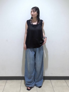「A part by（アパートバイ）のテンセルデニムパンツ（デニムパンツ、ブルー系）」を使った、eriaさん（レディース・151cm）の夏コーディネート