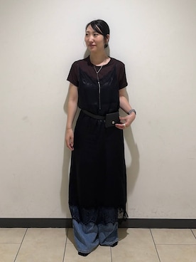 「A part by（アパートバイ）のキュプラレースキャミワンピース（ワンピース、ブラック系）」を使った、eriaさん（レディース・151cm）の夏コーディネート