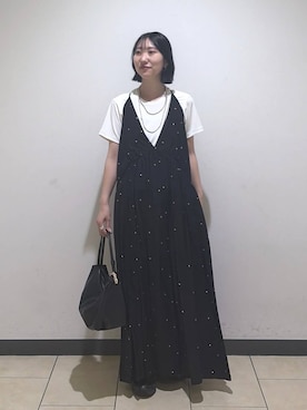 「A part by（アパートバイ）の【今年も登場！】ドットシシュウキャミワンピース（ワンピース、ブラック系）」を使った、eriaさん（レディース・151cm）の春コーディネート