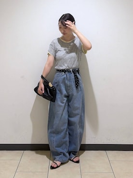 「A part by（アパートバイ）のApbコクーンデニムパンツ（デニムパンツ、ブルー系）」を使った、eriaさん（レディース・151cm）の夏コーディネート