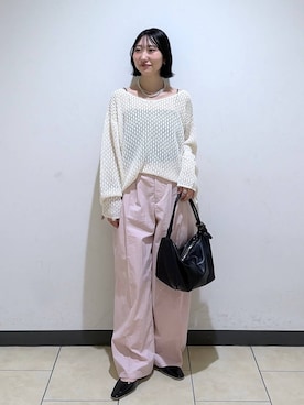 「A part by（アパートバイ）のタイプライターストレートパンツ（その他パンツ、ピンク系）」を使った、eriaさん（レディース・151cm）の春コーディネート