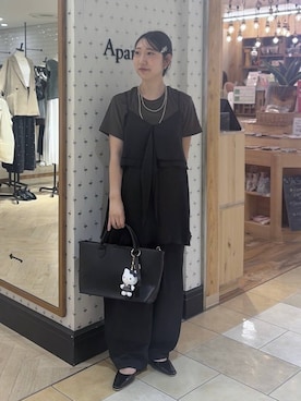 「A part by（アパートバイ）のフリルレイヤードキャミソール（キャミソール、ブラック系）」を使った、eriaさん（レディース・151cm）の夏コーディネート