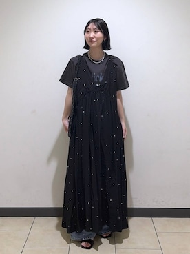 「A part by（アパートバイ）の【今年も登場！】ドットシシュウキャミワンピース（ワンピース、ブラック系）」を使った、eriaさん（レディース・151cm）の春コーディネート