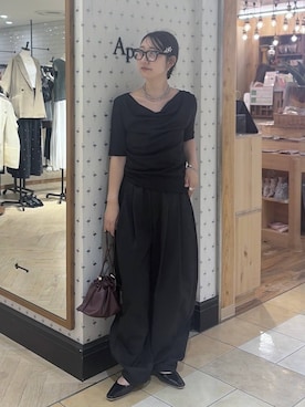 「A part by（アパートバイ）のキンチャクミニショルダバッグ（ショルダーバッグ、レッド系）」を使った、eriaさん（レディース・151cm）の夏コーディネート