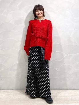 「アイテム（ポロシャツ、レッド系）」を使った、まえむーさん（レディース・154cm）の秋コーディネート