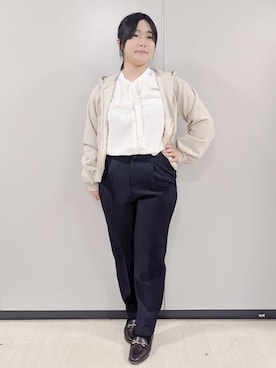 「index（インデックス）のラメ裏毛コンパクトジップパーカー【洗濯機OK】（パーカー、ベージュ系）」を使った、iori0305さん（レディース）の冬コーディネート