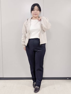 「index（インデックス）のラメ裏毛コンパクトジップパーカー【洗濯機OK】（パーカー、ベージュ系）」を使った、iori0305さん（レディース）の冬コーディネート
