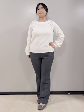 「index（インデックス）の肩ボタンボートネックトップス【洗濯機OK】（Tシャツ/カットソー、ホワイト系）」を使った、iori0305さん（レディース）の冬コーディネート