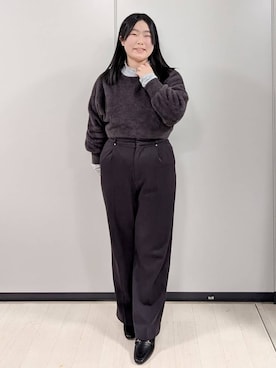 「index（インデックス）のシャーリングデザイントップス【洗濯機OK/吸湿発熱】（Tシャツ/カットソー、ブルー系）」を使った、iori0305さん（レディース）の冬コーディネート