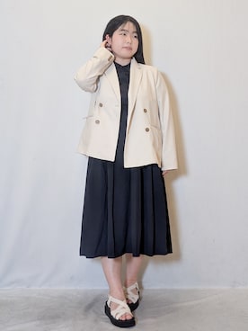 「index（インデックス）のダブルブレストジャケット/セットアップ対応可【洗える/接触冷感/吸水速乾/防シワ/ストレッチ】（テーラードジャケット、ベージュ系）」を使った、iori0305さん（レディース）の春コーディネート