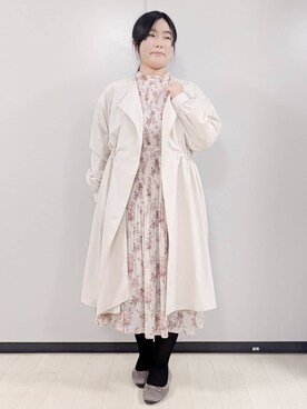 「index（インデックス）のベルト付きプリーツフレアワンピース【洗濯機OK/イージーアイロン/防シワ】《5col》（ワンピース、ベージュ系）」を使った、iori0305さん（レディース）の冬コーディネート
