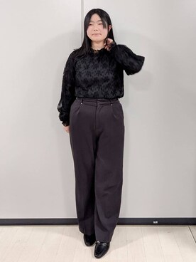 「index（インデックス）の裏起毛ストレッチワイドパンツ【洗濯機OK/イージーアイロン】（その他パンツ、ブラウン系）」を使った、iori0305さん（レディース）の冬コーディネート