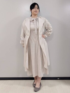 「index（インデックス）のリボンボウタイドットワンピース【洗濯機OK/イージーアイロン/防シワ】（ワンピース、ベージュ系）」を使った、iori0305さん（レディース）の冬コーディネート