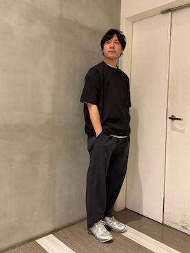 「EKAL（エカル）の『接触冷感/イージーケア』SOLOTEX ショートスリーブTシャツ（T Shirts、ブラック系）」を使った、mitsuyoshi.tさん（メンズ・170cm）の夏コーディネート