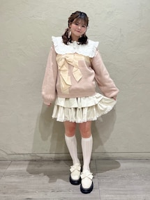 メリージェニー ベロアレースジップパーカー+フリルベロアミニスカート アイボリー merry jenny（メリージェニー） パーカー ベロアレースジップパーカー