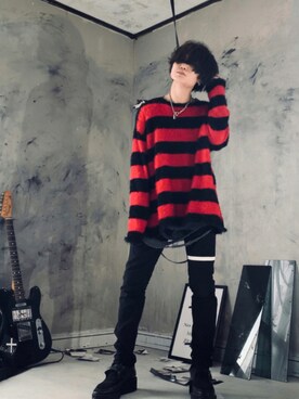 赤黒ボーダー のメンズ人気ファッションコーディネート Wear