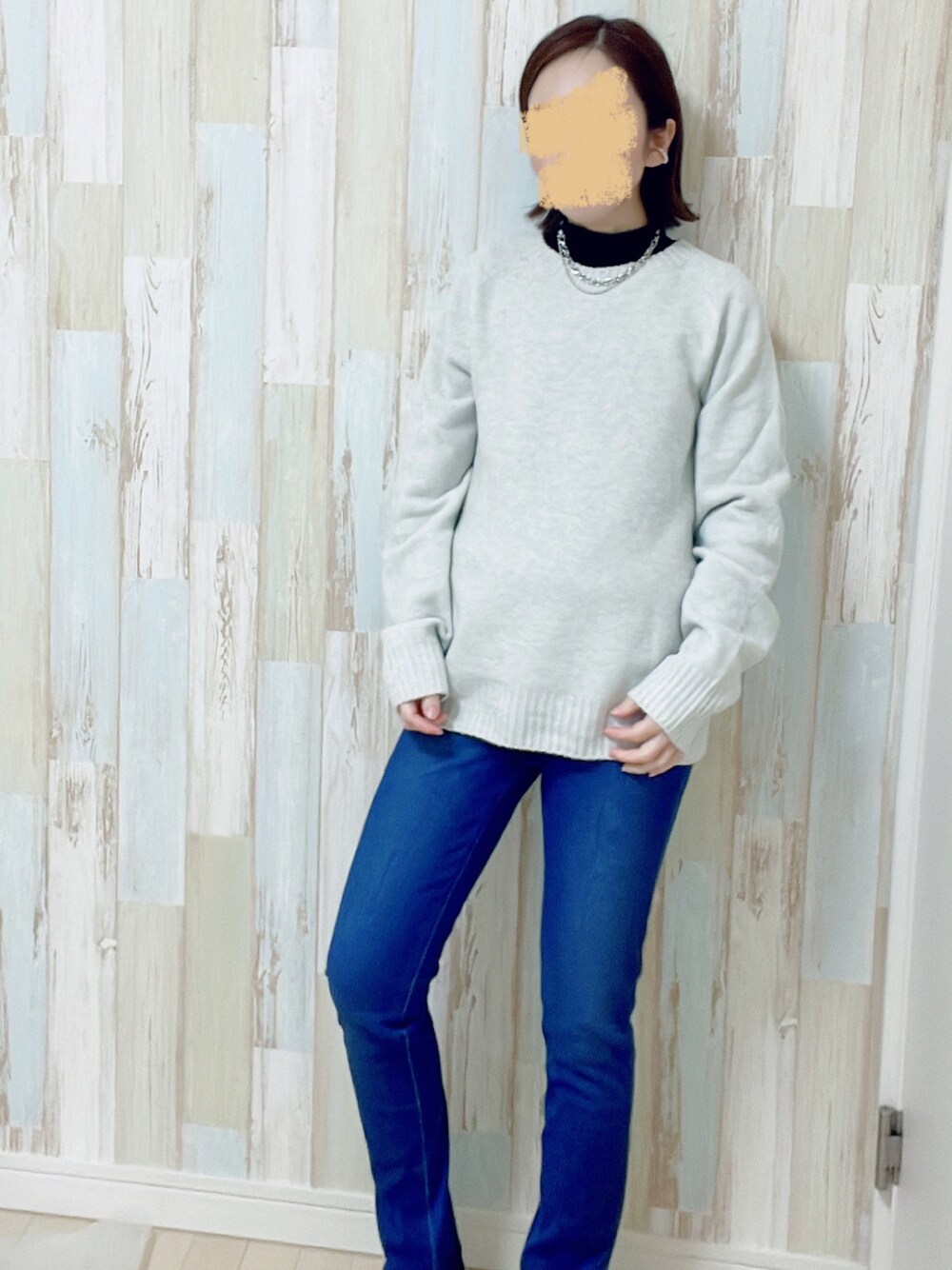 「ユニクロ、シンプル、カジュアル、低身長コーデ、ママコーデ」｜「UNIQLOのアイテム（デニムパンツ、ブルー系）」を使った、☺︎♥♡Ree♡♥☺︎さん（レディース・152cm）の秋コーディネートの1枚目の写真