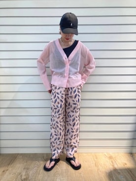 「コーディネート」｜「アイテム（キャップ）」を使った、Rie Millerさん（レディース・160cm）の夏コーディネート