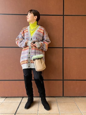 「柄ニット」｜Rie Millerさん（レディース・160cm）の冬コーディネート