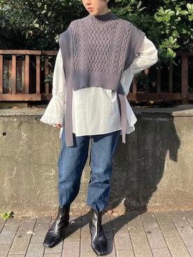 「ブラウス×デニム」｜Rie Millerさん（レディース・160cm）の秋コーディネート