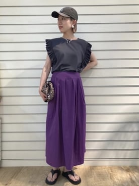 「コーディネート」｜「アイテム（キャップ）」を使った、Rie Millerさん（レディース・160cm）の夏コーディネート