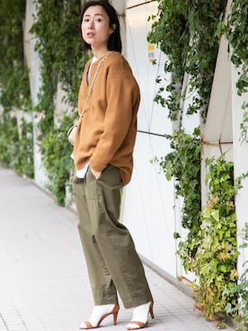 「Rie Miller（リエミラー）のアイテム（チノパンツ）」を使った、Rie Millerさん（レディース・160cm）の冬コーディネート