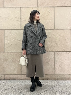 「アイテム（ピーコート）」を使った、katayoさん（レディース・166cm）の冬コーディネート