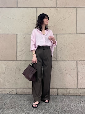 「URBAN RESEARCH（アーバンリサーチ）のリネン2WAYシャツ（シャツ/ブラウス、ピンク系）」を使った、katayoさん（レディース・166cm）の春コーディネート