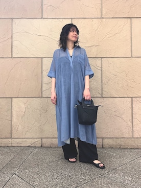 「URBAN RESEARCH ROSSO WOMEN（アーバンリサーチ　ロッソ）のセミシアー5分袖シャツワンピース（ワンピース、その他）」を使った、katayoさん（レディース・166cm）の春コーディネート
