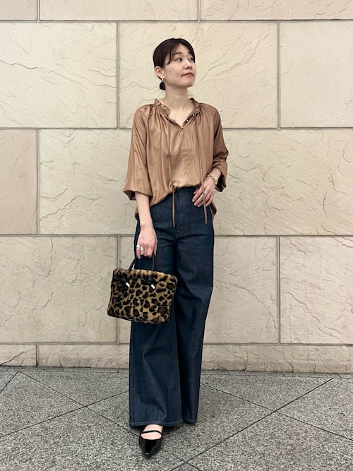 セール】グロッシー2WAYネックギャザーブラウス（シャツ/ブラウス