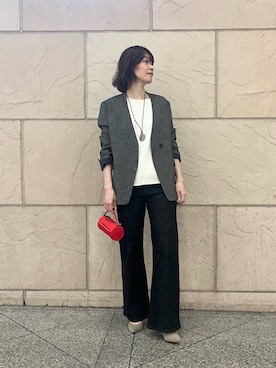 「アイテム（ノーカラージャケット）」を使った、katayoさん（レディース・167cm）の秋コーディネート