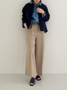 「春カラー」｜「アイテム（ノーカラージャケット）」を使った、katayoさん（レディース・166cm）の冬コーディネート