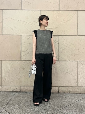 「URBAN RESEARCH ROSSO WOMEN(アーバンリサーチ ロッソ)のドライタッチカラミレースブラウス(シャツ/ブラウス、ブラック系)」を使った、katayoさん(レディース・167cm)の夏コーディネート