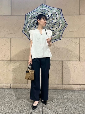 「日傘」｜「アイテム（ホワイト系）」を使った、katayoさん（レディース・166cm）の春コーディネート