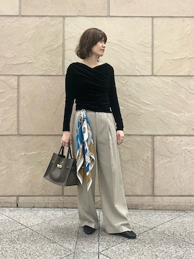 「URBAN RESEARCH ROSSO WOMEN(アーバンリサーチ ロッソ)の防シワハイウエストワイドスラックス(その他パンツ、ブラウン系)」を使った、katayoさん(レディース・167cm)の夏コーディネート