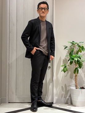 「alfredoBANNISTER（アルフレッドバニスター）の【人気№1！WEB別注】内羽根 ストレートチップ  ビジネスシューズ / ドレスシューズ（ドレスシューズ、ブラック系）」を使った、nobgさん（メンズ・171cm）の秋コーディネート