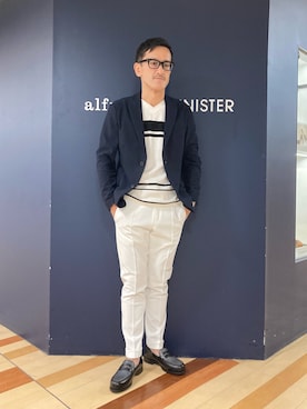 「ボーダーニット」｜「アイテム（セットアップ）」を使った、nobgさん（メンズ・171cm）の夏コーディネート