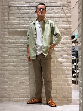 「alfredoBANNISTER（アルフレッドバニスター）のグルカサンダル2（サンダル、イエロー系）」を使った、nobgさん（メンズ・171cm）の夏コーディネート