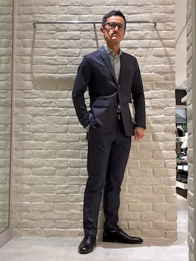 「alfredoBANNISTER（アルフレッドバニスター）の【人気№1！WEB別注】内羽根 ストレートチップ  ビジネスシューズ / ドレスシューズ（ドレスシューズ、ブラック系）」を使った、nobgさん（メンズ・171cm）の春コーディネート