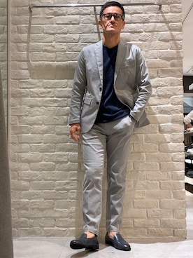 「alfredoBANNISTER（アルフレッドバニスター）の【26S/S】オペラ スリッポン シューズ（スリッポン、ブルー系）」を使った、nobgさん（メンズ・171cm）の春コーディネート