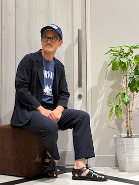 「alfredoBANNISTER（アルフレッドバニスター）のグルカサンダル2（サンダル、ブラック系）」を使った、nobgさん（メンズ・171cm）の夏コーディネート