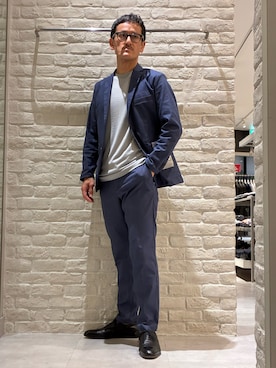 「alfredoBANNISTER（アルフレッドバニスター）の【人気№1！WEB別注】内羽根 ストレートチップ  ビジネスシューズ / ドレスシューズ（ドレスシューズ、ブラック系）」を使った、nobgさん（メンズ・171cm）の春コーディネート