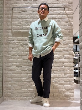 「alfredoBANNISTER（アルフレッドバニスター）の【SHOO IN SHOE】定番 究極のベーシック オールレザースニーカー 一部店舗＋WEB限定（スニーカー、ホワイト系）」を使った、nobgさん（メンズ・171cm）の春コーディネート