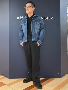 「ジャーマントレーナー」｜「アイテム（デニムジャケット）」を使った、nobgさん（メンズ・171cm）の冬コーディネート